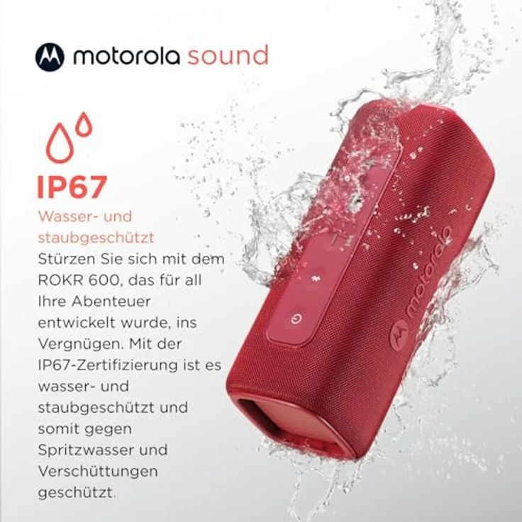 Motorola Sound ROKR 600, kabelloser Bluetooth-Lautsprecher, 30 W Sound, IP67 wasser- und staubbeständig, 6 Stunden Akkulaufzeit, Rot – Bild 5