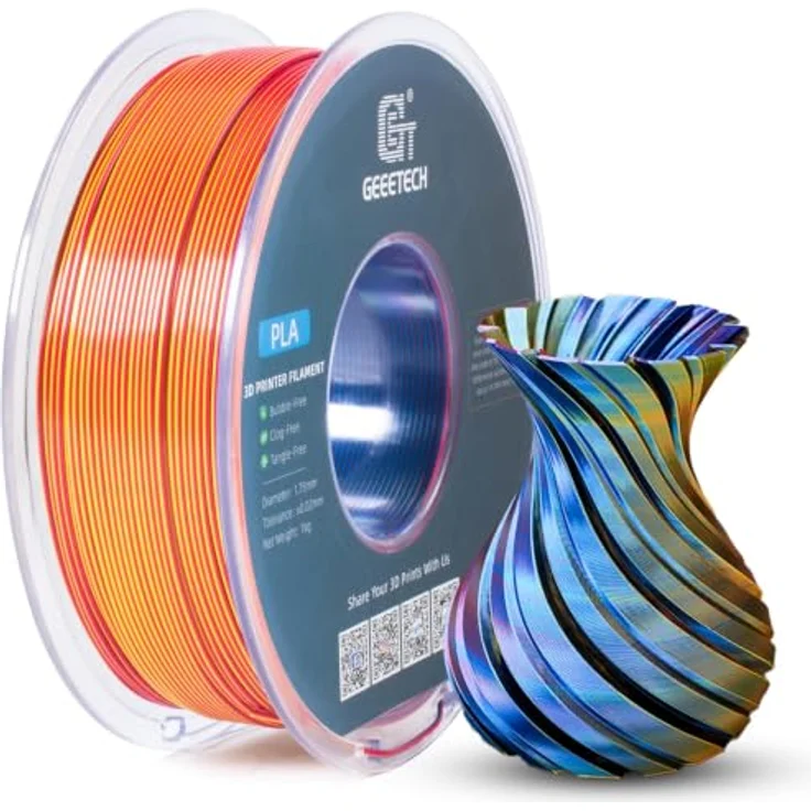 GEEETECH Silk PLA Filament 1,75mm, Tricolor Silk Rot Gelb Blau, 3D Drucker Filament 1KG/spule, Hohe Kompatibilität und Blasenfreie Druckqualität – Bild 4