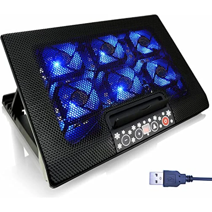 AAB Cooling NC77 - Laptop Lüfter Unterlage mit 6 Lüftern, Einstellbare Neigung und Blau LED, Cooling Pad, Laptop Stand, Auflage für Laptops bis 17 Zoll und PS4 / XBOX Consolen, Laptop Cooler – Bild 2