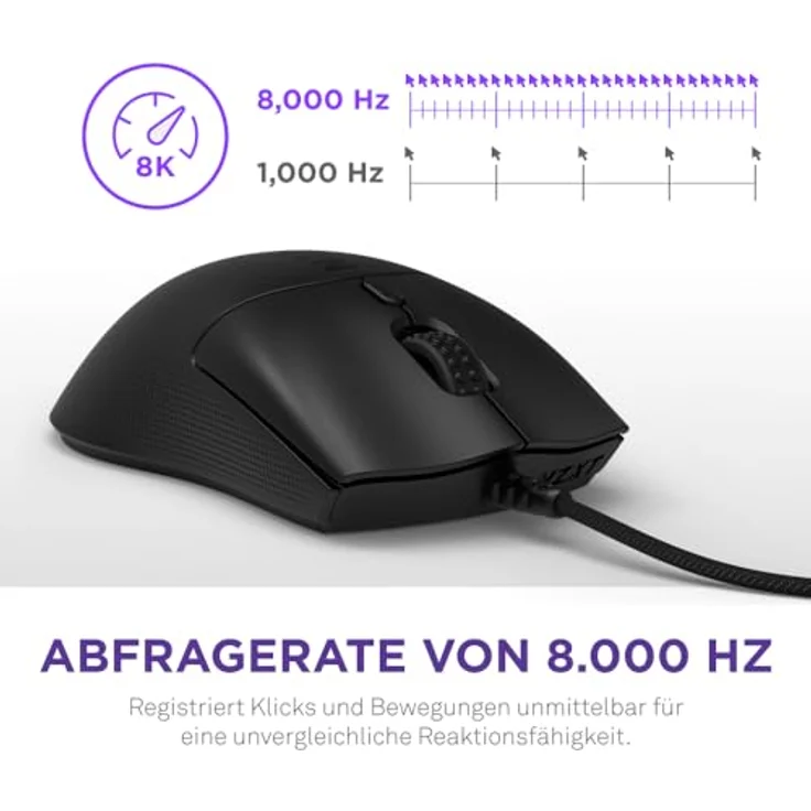 NZXT Lift 2 Symm | Leichte symmetrische kabelgebundene Gaming-Maus | Leichte 58-g-Konstruktion | 8K-Abfragerate | Optische Switches | Optischer 26K-DPI-Sensor | Füße aus 100% PTFE | Schwarz – Bild 3