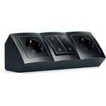 McPower Steckdosenblock Unterbausteckdose | Flair | 2X Schutzkontaktsteckdosen + 1x Schalter, 230V~ / 16A, Aufbau, schwarz matt, gewinkelte Rückseite