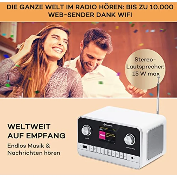 Auna Radio für Küche & Bad, Aufladbares DAB-Radio mit Bluetooth, Retro-Design, 5h Betrieb, Schwarz – Bild 3