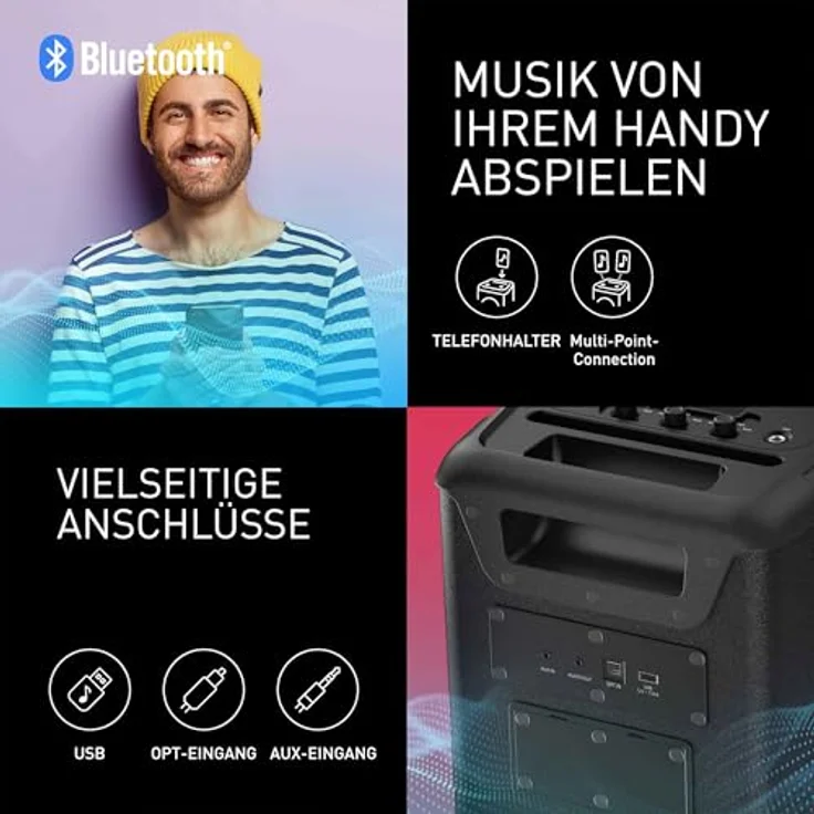 Panasonic SC-BMAX5E-K Tragbarer Party-Lautsprecher mit Bluetooth, integrierter Beleuchtung, 75 W, USB, Schwarz – Bild 5
