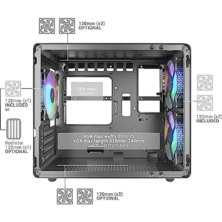Mars Gaming MC-400, PC-Tower-Gehäuse in Schwarz mit Doppelseitigem Kammerdesign und RGB-Kühlung für Micro-ATX und Mini-ITX Systeme – Bild 6