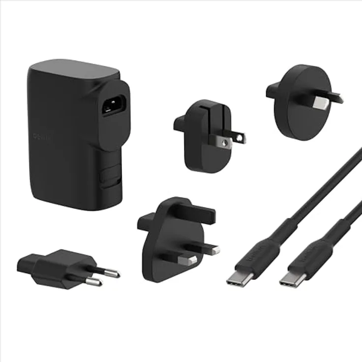 Belkin BoostCharge Hybrid-Ladegerät 25W mit 5000mAh-Powerbank, tragbares 2-in-1-USB Adapter mit USB-C PD3.0 und USB-A-Anschluss, für Reisen, 2-Port-Ladegerät, 5K-Akkupack + 1-m-USB-C/USB-C-Kabel