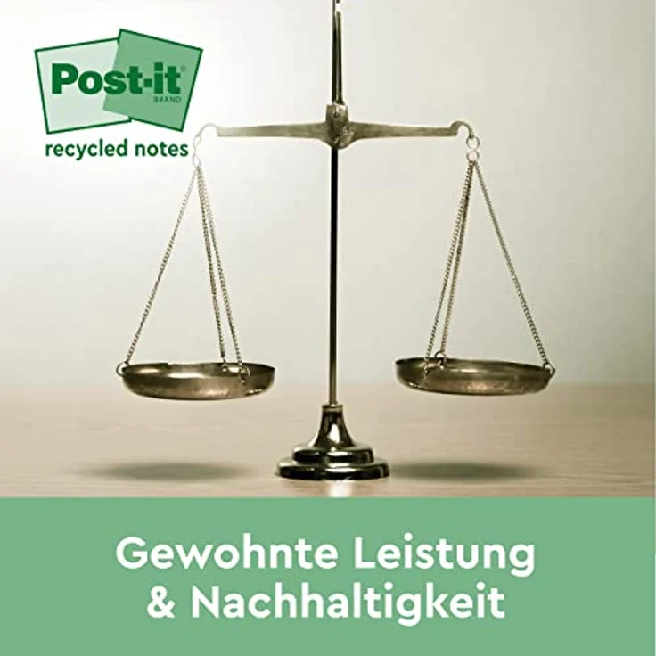 Post-it Notes Recycling Haftnotizblock, 76x76mm, gelb, 600 Blatt (6x100) in Vorratsbox, rückstandsfrei lösbar, aus 100% Altpapier – Bild 8