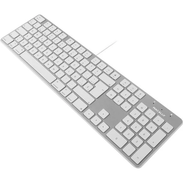 Macally SLIMKEYPROA-ES, USB-A Tastatur mit spanischem Layout, 104 flachen Tasten, Aluminium und Weiß