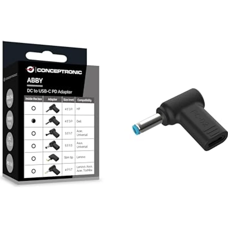 Conceptronic Adapter USB-C zu DC, Dell 4,5x3,0mm, 18-20V, schwarz – Bild 2
