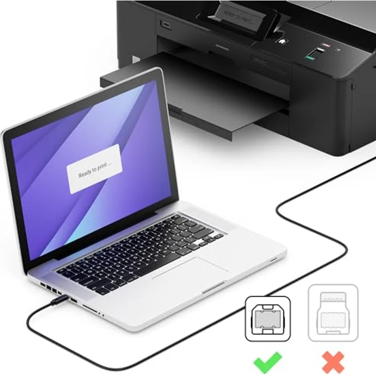 deleyCON 5m USB-C Druckerkabel, USB 2.0 C-Stecker auf USB-B, bis zu 480 Mbit/s Datenübertragung – Bild 6