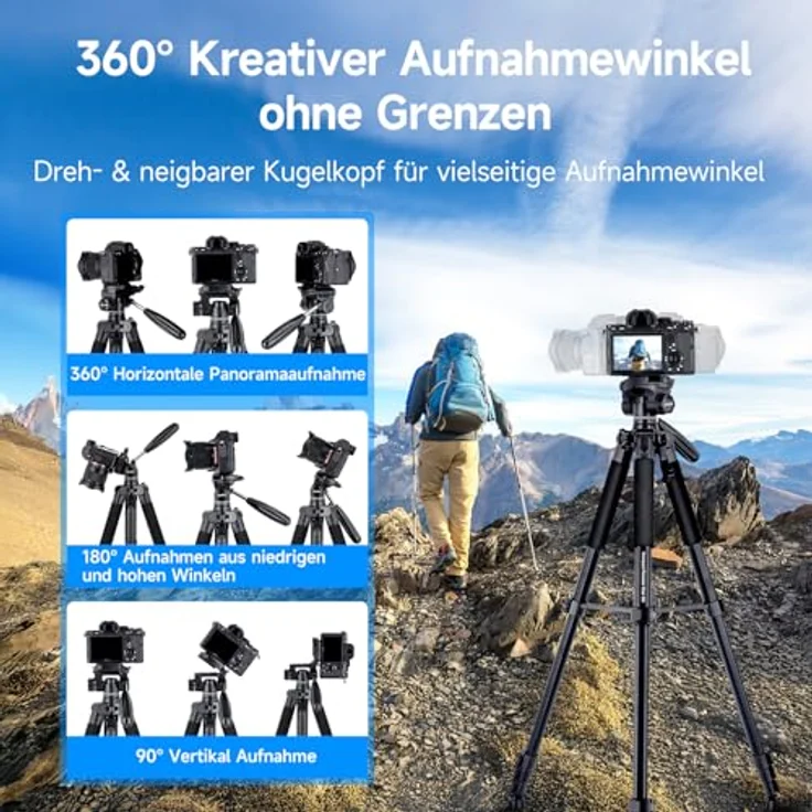 Rollei Compact Traveler Star S4 Kamerastativ, tragbar mit flexiblem Kopf und Zubehör – Bild 2