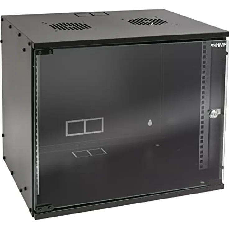 HMF 65709-02 Netzwerkschrank, Serverschrank 19 Zoll | 9 HE | 400 mm Tiefe | Glastür | Schwarz