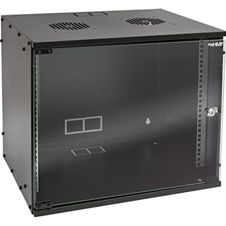HMF 65709-02 Netzwerkschrank, Serverschrank 19 Zoll | 9 HE | 400 mm Tiefe | Glastür | Schwarz – Bild 1