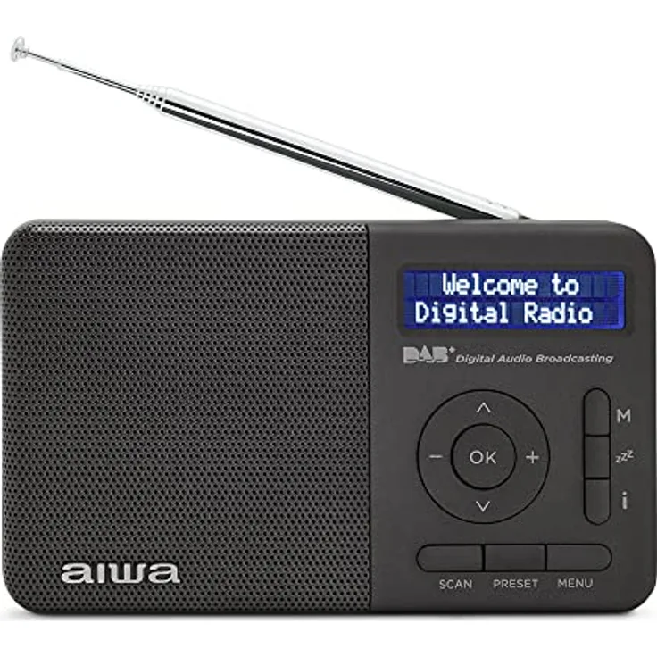 AIWA RD-40DAB/BK: Wiederaufladbares digitales Radio (Dab/Dab+/FM, integrierter Lautsprecher, 100 Sender, Dot Matrix-Display, Kopfhörerbuchse, Dual-Alarm, Wiederaufladbarer Akku). Farbe: Schwarz.