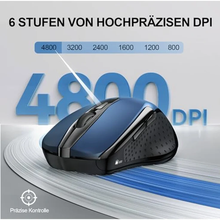 TECKNET Bluetooth Maus M4800, Kabellos Ergonomische Maus mit 4800 DPI, Tri-Modi: BT 5.0/3.0+2.4G, 30 Monate Batterielaufzeit, Leise Funkmaus für Laptop PC, Windows, Mac OS, Android – Bild 3