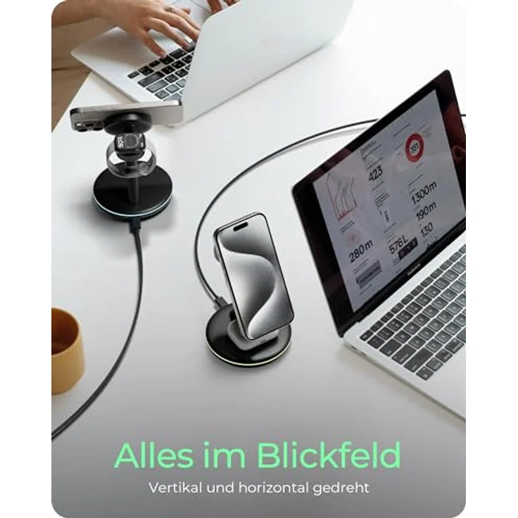 Icy Box 3-in-1 Induktive Ladestation, Magnetisch für Smartphone, Smartwatch und In-Ear-Kopfhörer (15 W), Wireless Charger, Schwarz – Bild 5