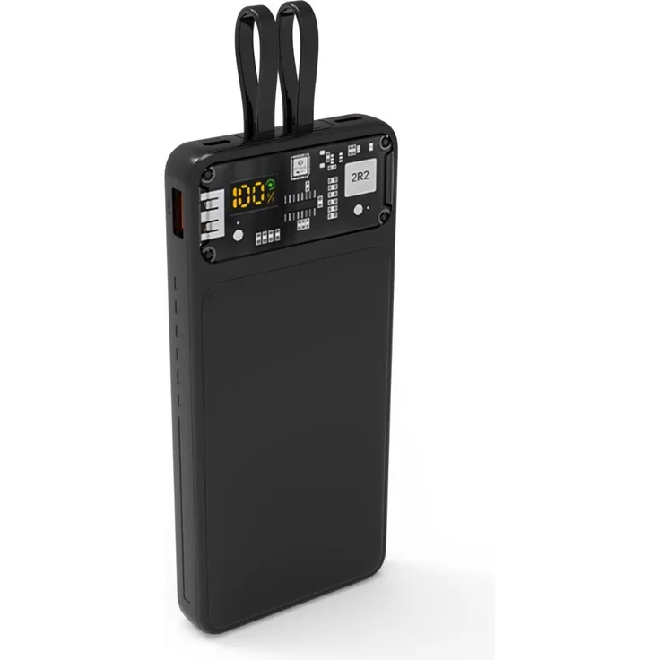 QUALO Transparente Powerbank QTPB10-LD-23-01, 10000 mAh mit LED-Display und 23W PD, schwarz