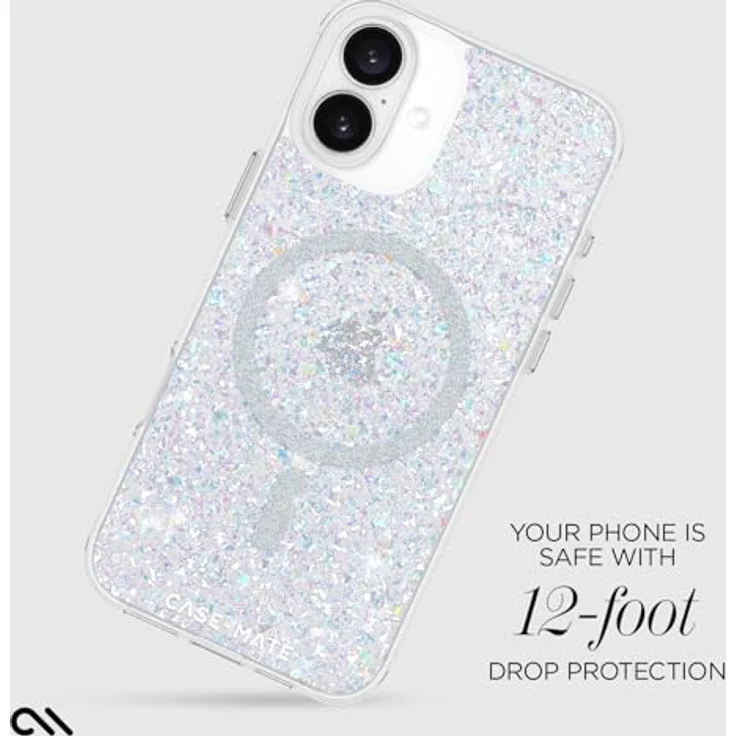 Case-Mate Twinkle Mag-Safe Schutzhülle für Apple iPhone 16 Plus - Glitzer, 3,6 m Fallschutz, Recyceltes Material, Mag-Safe-Ring - Stardust/Silber – Bild 3