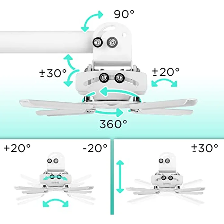 Duronic PB06XL Beamer Halterung | Projektor Deckenhalterung | Universal Wandhalterung | Halterung für Video-Projektor | drehbar und schwenkbar | Heimkino | Traglast bis zu 13,6 kg | 360° Rotation – Bild 3