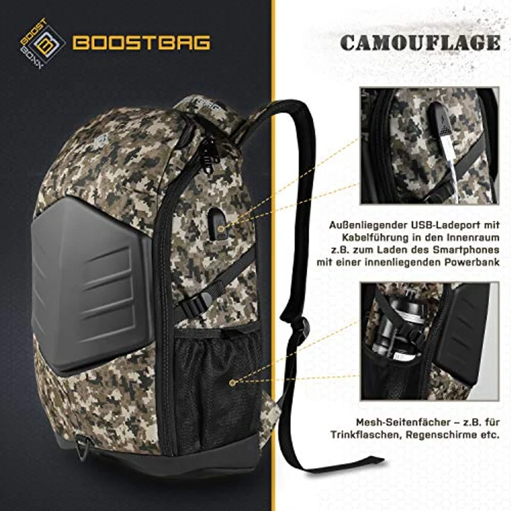 BoostBag Camouflage Backpack - Boostboxx Rucksack in urbanem Camouflage-Look für Laptop/Notebook bis 17,3" und Handy, perfekt für Schule, Studium oder Beruf – Bild 3