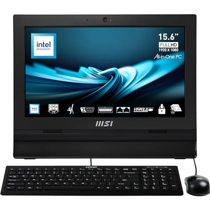 MSI PRO AP162T ADL-018XDE AIO Desktop-PC, 15,6“ FHD IPS, Intel N100 CPU, 4 GB DDR4 RAM, 128GB PCIe NVMe SSD, WiFi 6E, Webcam & Lautsprecher - Schwarz – Bild 1
