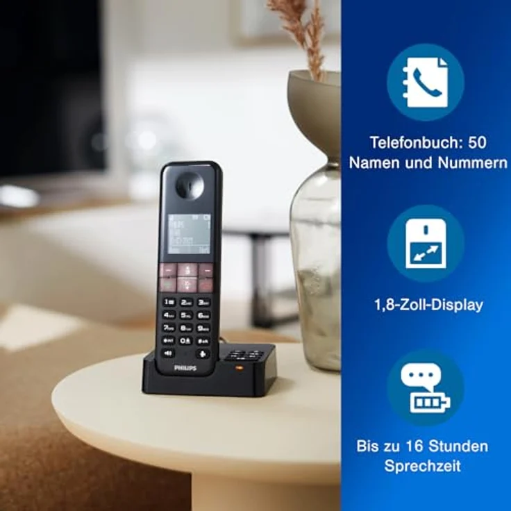Philips D4752B-01 DECT Schnurlostelefon mit Anrufbeantworter, 2 Mobilteile – Bild 3