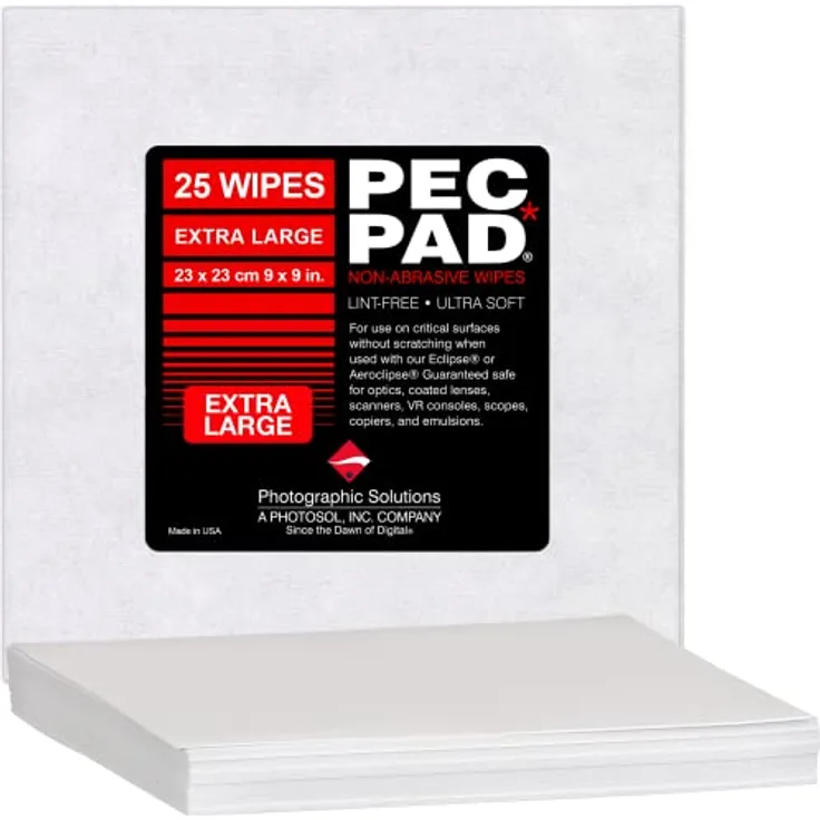 PEC-PAD Lint Free Wipes 9”x9” Extra Large Non-Abrasive Ultra Soft Cloth for Cleaning Sensitive Surfaces. Camera, Lens, Filters, Film, Scanners, Telescopes, Microscopes, Binoculars. (25 Sheets Per/Pkg)