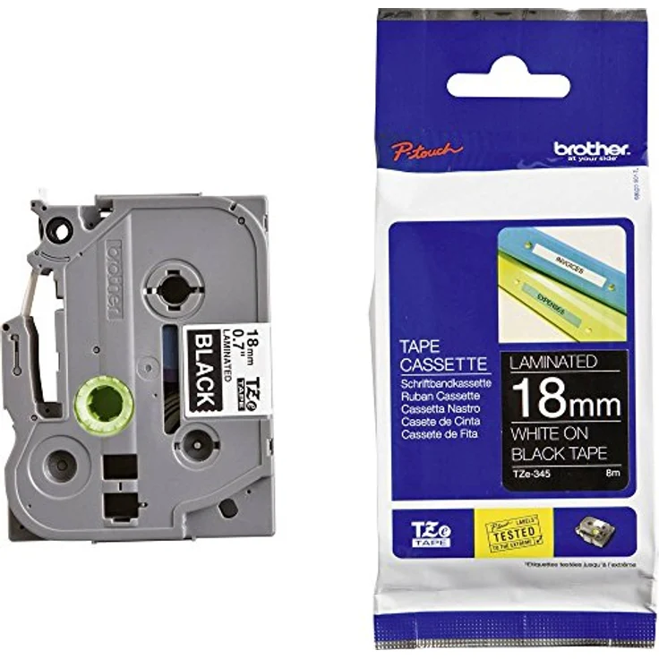 Brother P-touch TZe-345, Schriftband weiß auf schwarz, 18mm breit, 8m lang, laminierte Wisch- und wetterfeste Etiketten – Bild 2