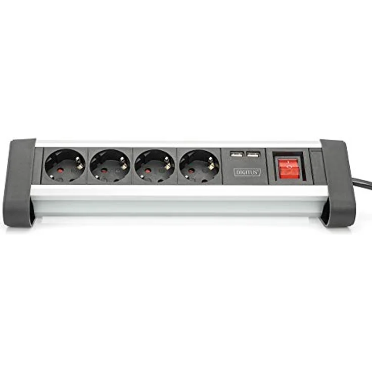 DIGITUS Steckdosenleiste mit USB - 2 Lade-Ports - 4 Steck-Dosen - Schalter - Schreib-Tisch & Wand-Montage – Bild 2