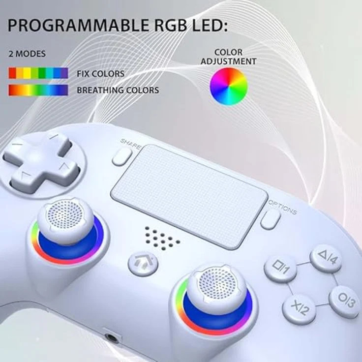 Subsonic Wireless LED Controller für PS5, Gaming Controller mit vibrations- und touchpad-Funktion, Weiss – Bild 3