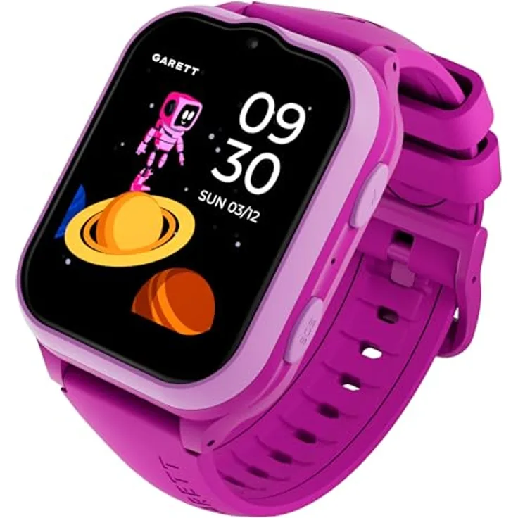 garett Smartwatch Kinder - 1,69″ LTE mit Face Unlock, GPS GEO-Zaun, Videoanruf, SOS und eSIM 4G, Schwarz