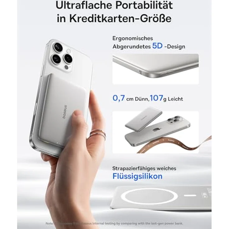 Baseus Magsafe Power Bank Ultra Slim, Magnetische Powerbank 5000mAh für iPhone 16/15/14, USB-C PD 20W, Mini Wireless mit LED-Display, Farbe Titan – Bild 2