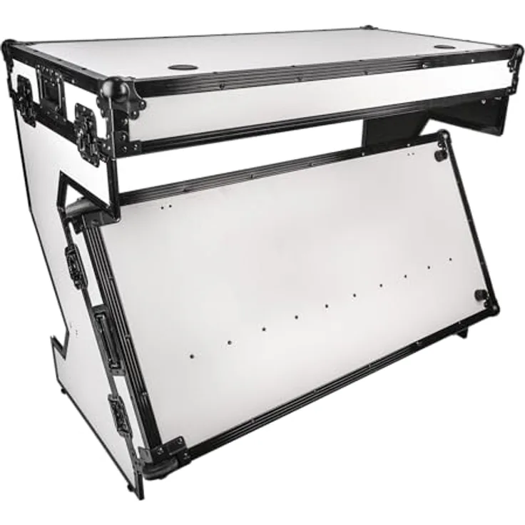 Showgear Portable Z-Style Table, Faltbarer Tisch mit Kabelmanagement und integrierten Rädern, Weiss