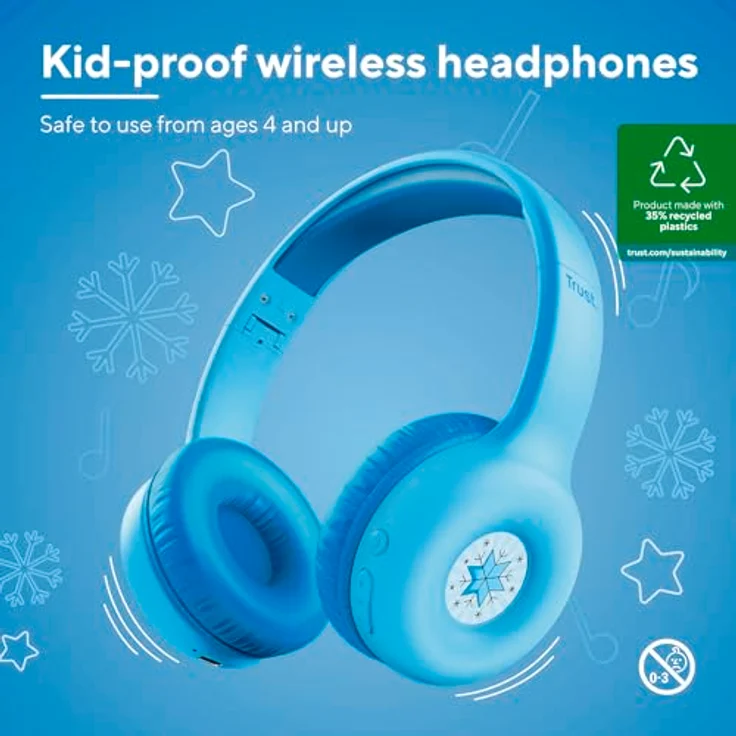 Trust Nouna Bluetooth Kopfhörer Kinder mit Lautstärkenbegrenzer (85dB) für Kinderen ab 4 Jahre, On Ear Faltbares Headset mit Mikrofon, 15 Stunden Spielzeit, Kinder Kopfhörer Kabellos, Blau – Bild 2