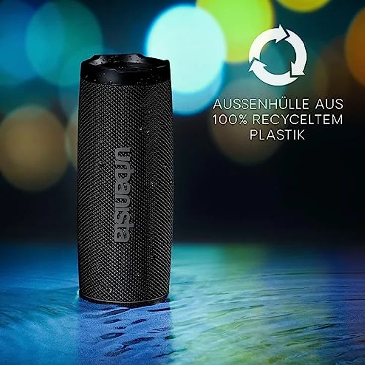 Urbanista Nashville Kabelloser Lautsprecher Bluetooth 5.2 Dual Pairing, Tragbarer Lautsprecher IPX7 Wasserdicht, 18H Spielzeit, Tastensteuerung, Lauter Stereo Sound, Outdoor Lautsprecher, Schwarz – Bild 2
