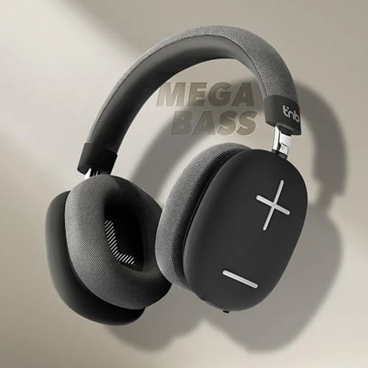 T'nB Bounce Max, Bluetooth Kopfhörer mit passiver Geräuschunterdrückung, 50 h Akkulaufzeit, kabelgebunden und kabellos, Schwarz/Grau – Bild 2