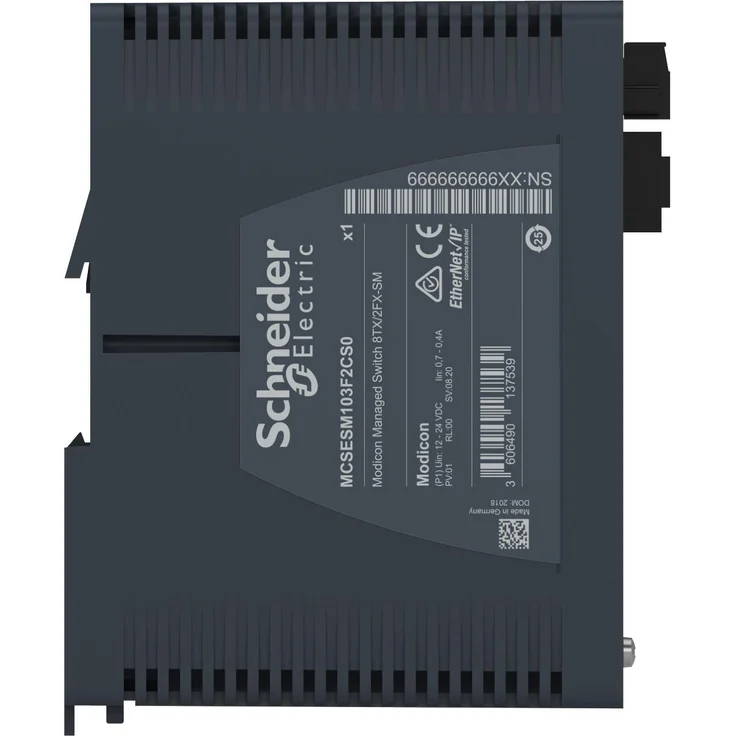 Schneider Electric MCSESM103F2CS0, Managed Netzwerk Switch mit 8 Ports, 2 Glasfaseranschlüssen, 12-24 V DC, DIN-Schienenmontage, niedriger Stromverbrauch