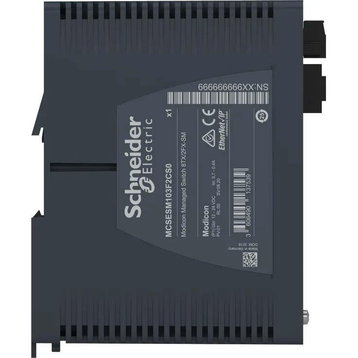 Schneider Electric MCSESM103F2CS0, Managed Netzwerk Switch mit 8 Ports, 2 Glasfaseranschlüssen, 12-24 V DC, DIN-Schienenmontage, niedriger Stromverbrauch