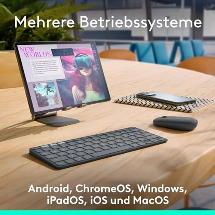 Logitech Keys-to-Go 2, mobile Bluetooth-Tastatur für Tablets mit integriertem Schutzcover, kabellose Tastatur für Windows, Android, Linux, iPad, iPhone, Mac, Apple TV, DEU QWERTZ - Grau – Bild 5
