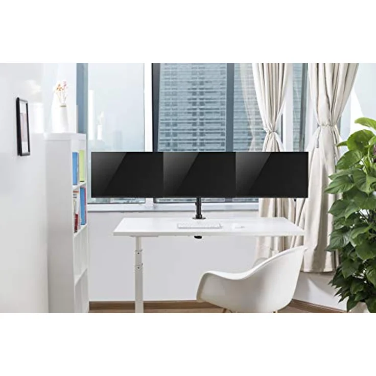 HALTERUNGSPROFI Triple 3 Fach Tischhalterung für LED/LCD Monitore bis 27 Zoll VESA 75x75 100x100 OFFICE-136, Höhenverstellbar und 360° drehbar in Schwarz – Bild 4