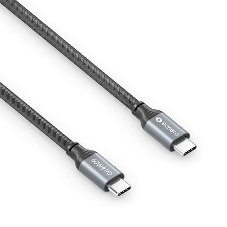 Sonero USB-C auf USB-C Ladekabel, Schnellladekabel, 60W PD, grau/schwarz – Bild 3