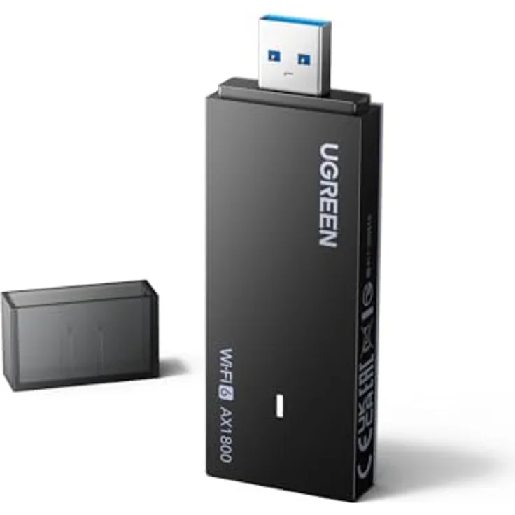 UGREEN USB WLAN Stick AX1800 WiFi 6, Dual Band WLAN Adapter für PC, 1201 Mbps (5GHz) + 574 Mbps (2,4GHz), einfache Installation, WPA3-Verschlüsselung