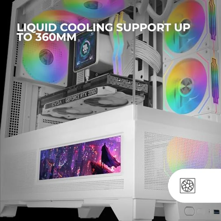 Mars Gaming MCLCDXW, Midi Tower PC, Weiß, ATX, micro ATX, Mini-ITX, gehärtetes Glas, Gaming mit IPS Display und RGB Beleuchtung – Bild 5