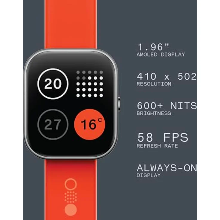 CMF by Nothing Watch Pro Smartwatch mit 1.96 AMOLED display, Fitness-Tracker, Multisystem-GPS, Bluetooth-Anrufe mit AI Noise Reduction und bis zu 13 Tagen Akkulaufzeit - Dunkelgrau – Bild 4