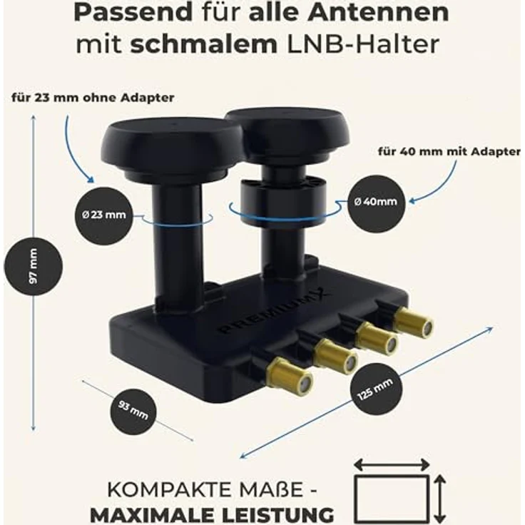 Premium X Monoblock Quad PXMB-6Q LNB 0,1dB Astra 19,2° Hotbird 13° HDTV FullHD 3D und Ultra HD 4K tauglich für 4 Teilnehmer – Bild 5