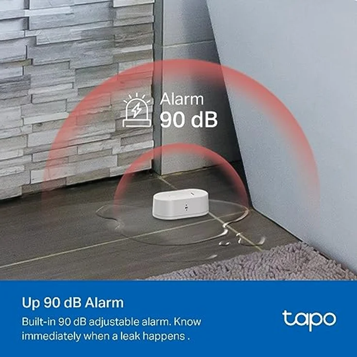 Tapo TP-Link T300 Smarter Wasserleck-Sensor, Hub erforderlich, eingebaute 90Db einstellbare Sirene, Sensor & APP & Hub-Alarm, IP67 wasserdicht, 1+Jahr Batterielebensdauer, Flexible Platzierung – Bild 4