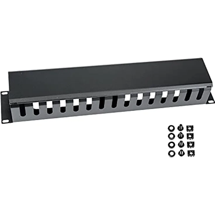 HMF 65452-02 Kabelmanagement mit Abdeckung für 19 Zoll Serverschrank, 2 HE, Schwarz, strukturiertes Kabelmanagement aus Stahlblech