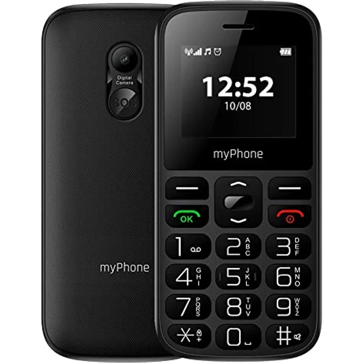 MP myPhone Halo A, Tastentelefon für Seniorenm das Telefon für Oma und Opa, Mobiltelefon ohne Vertrag, Kamera, Farbdisplay 1,77", Akku 800mAh, große Tasten, SOS-Taste, Fackel, Radio, Dual-SIM,Schwarz