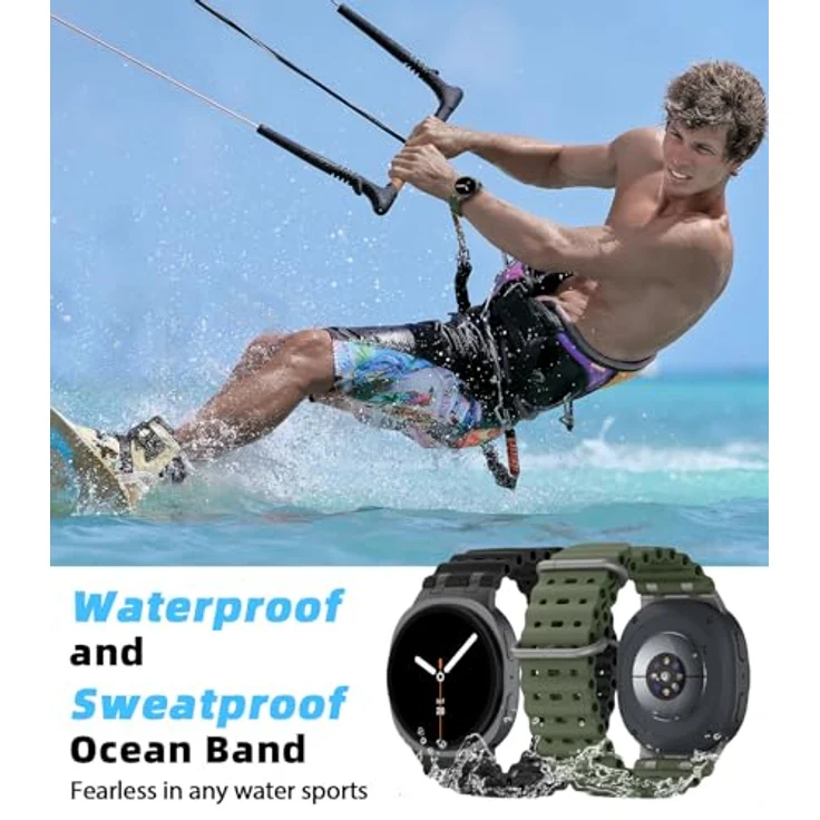 MoKo Ocean Armband für Samsung Galaxy Watch 8 und 8 Classic, atmungsaktives Silikon mit Metallverbindern, Titan/Armeegrün, für Herren und Damen – Bild 5