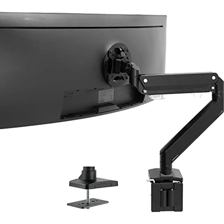 VIVO Hochwertiger Aluminium-Monitorarm für ultrabreite Monitore bis zu 124,5 cm und 15 kg, einzelner Schreibtischhalterung, pneumatische Höhe, max. VESA 100 x 100, schwarz, STAND-V101G1