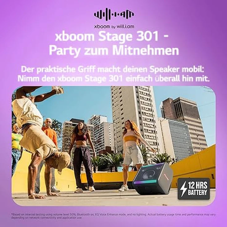 LG XBOOM Stage 301, Tragbarer Bluetooth Lautsprecher mit 120 W RMS, 12 Stunden Akkulaufzeit und AI Sound-Technologie, Schwarz – Bild 6